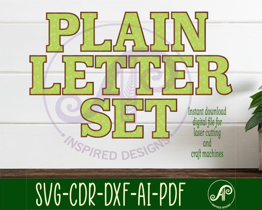 Plain alphabet letter set. 26 letter options (linked and not linked)