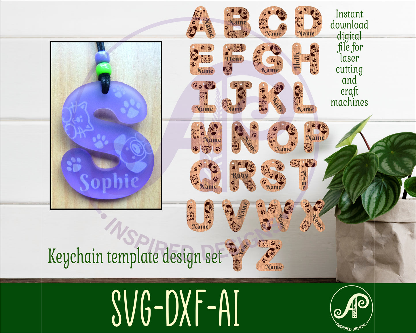 Cat and Dog letter tag designs SVG / DXF / AI