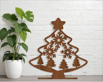 Snowflakes Christmas tree stand design SVG / DXF / AI / PDF / CDR