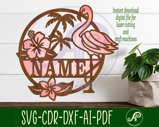 Flamingo name wall sign. SVG / DXF / AI / PDF / CDR