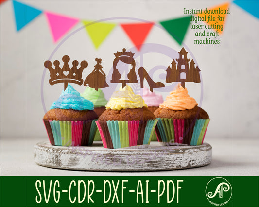 Princess cake topper design SVG / DXF / AI / PDF / CDR