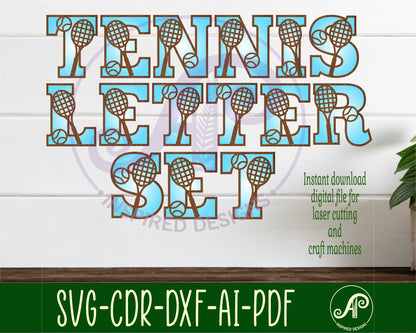 Tennis racket and ball alphabet letter set. 26 letter options