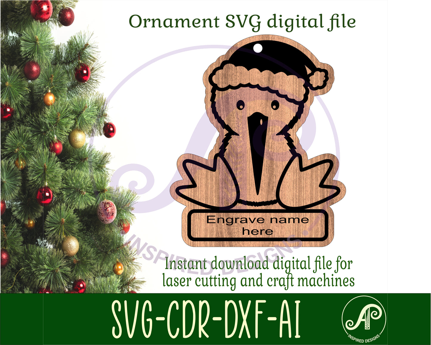 Kiwi engraved ornament design SVG / DXF / AI