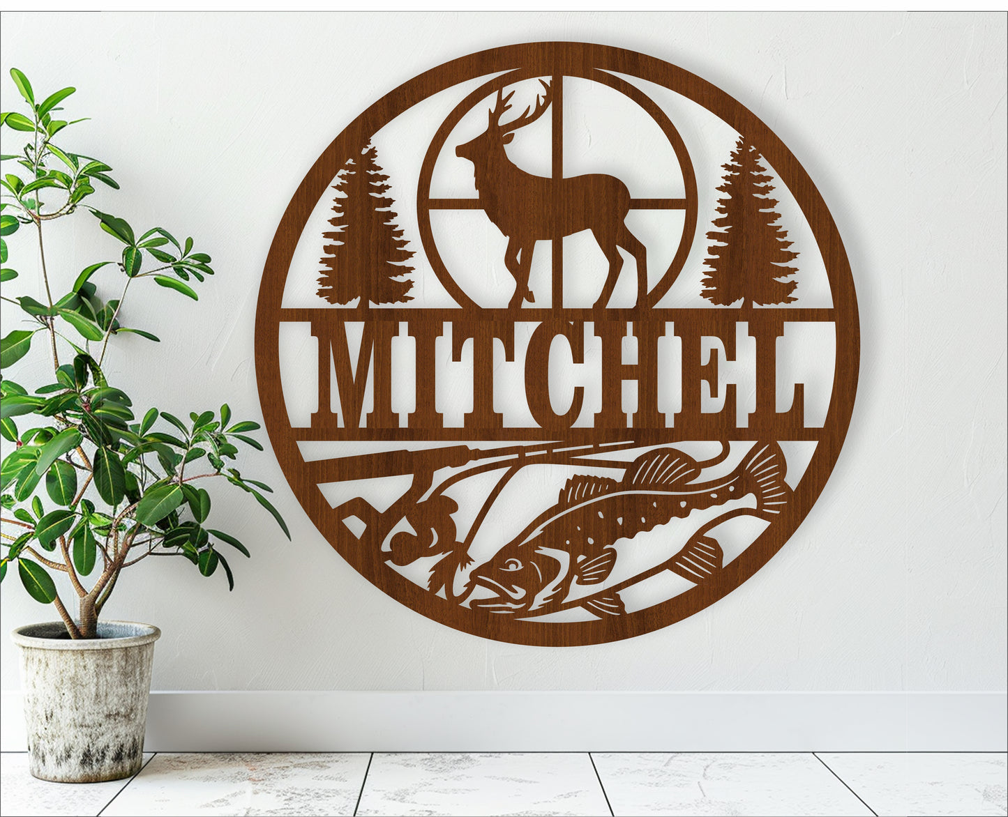 Hunting and bass fishing wall sign. SVG / DXF / AI / PDF / CDR