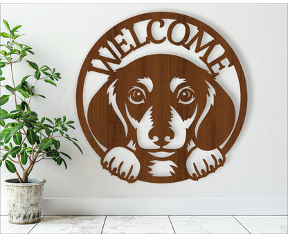 Welcome sign Dachshund dog wall sign design SVG / DXF / AI / PDF / CDR