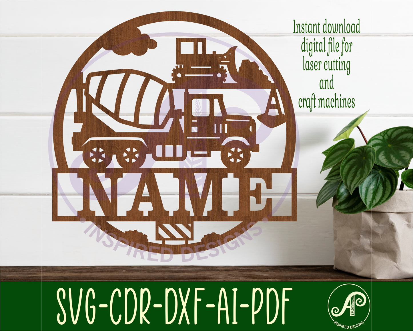 Construction Cement truck name wall sign. SVG / DXF / AI / PDF / CDR