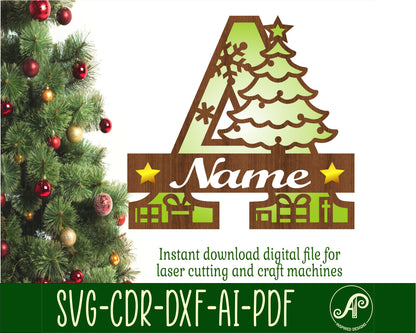 Christmas tree layered monogram sign SVG / DXF / AI / PDF / CDR