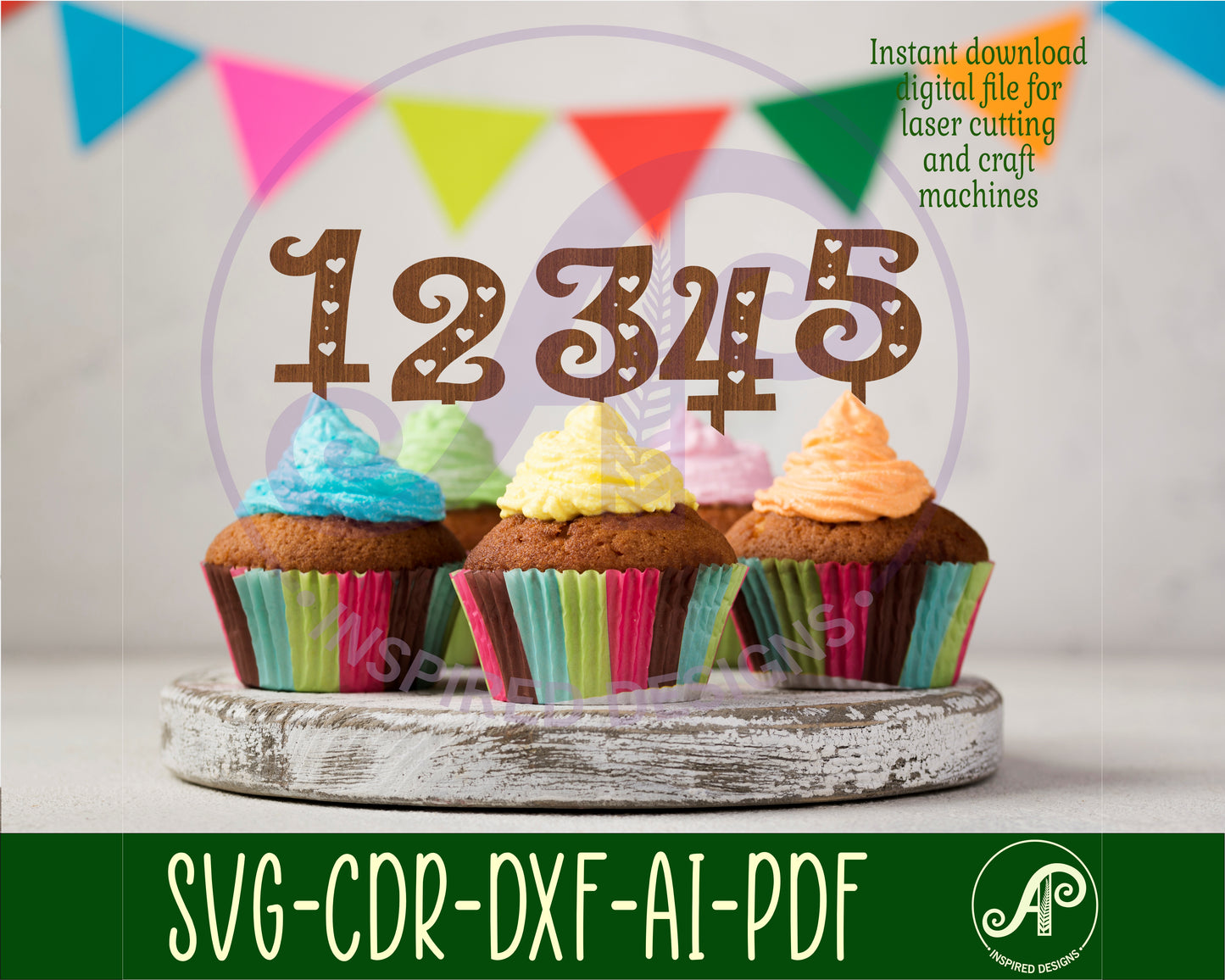 Heart number cupcake topper design SVG / DXF / AI / PDF / CDR