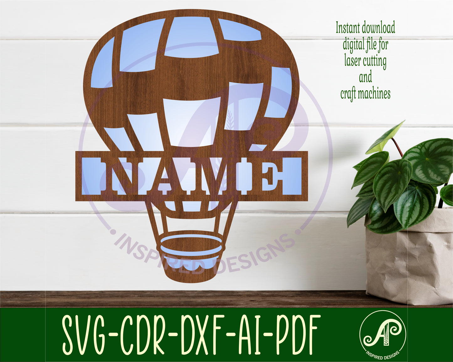 Hot air balloon design shape name sign SVG / DXF / AI / PDF / CDR