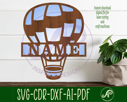 Hot air balloon design shape name sign SVG / DXF / AI / PDF / CDR