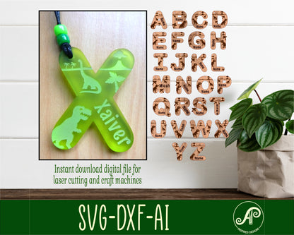 Dinosaur letter tag designs SVG / DXF / AI