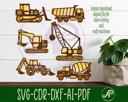 Construction vehicles designs, 6 two layer shapes