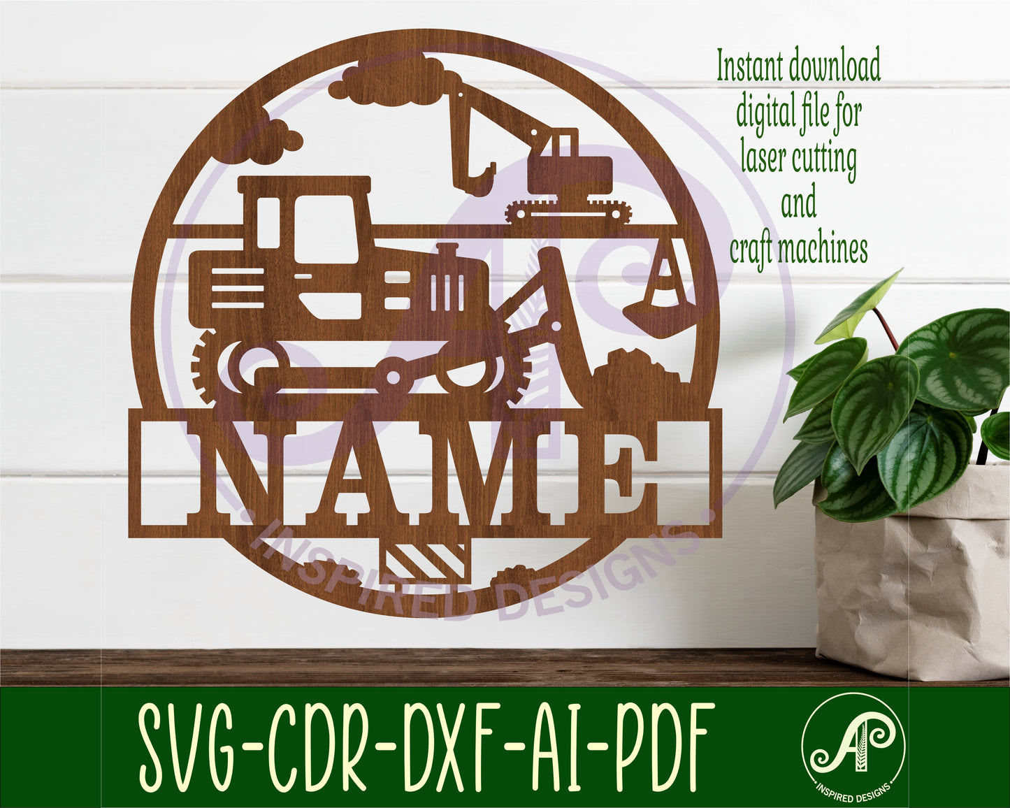 Construction Bulldozer name wall sign. SVG / DXF / AI / PDF / CDR