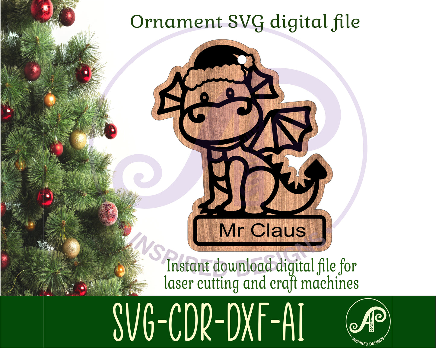 Cute Dragon engraved ornament design SVG / DXF / AI