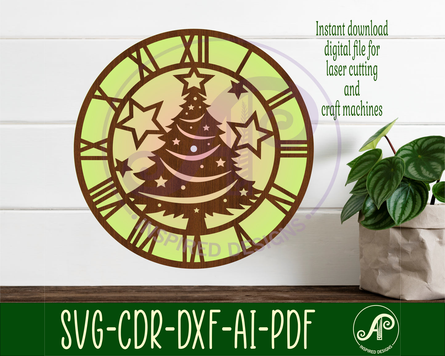 Christmas tree wall clock template designs