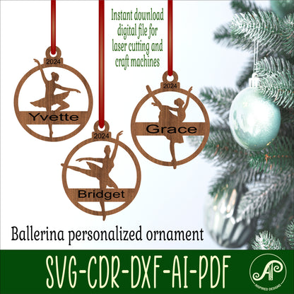 Ballerina Christmas Ornaments, 3 designs SVG laser cut files