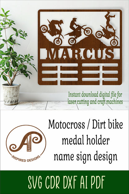 Motocross, dirt bike medal holder sign. SVG / DXF / AI / PDF / CDR