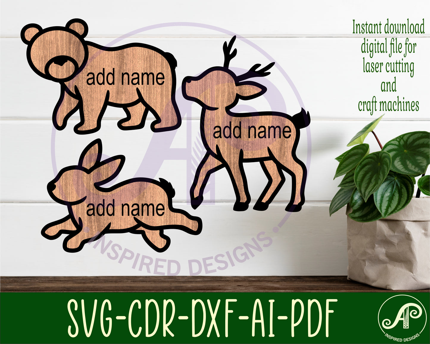 Woodland animals outline name signs SVG / DXF / AI / PDF / CDR