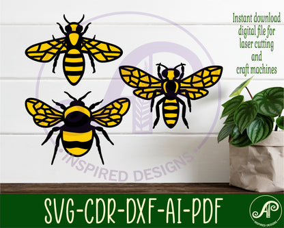 Bee designs, 3 silhouette shapes