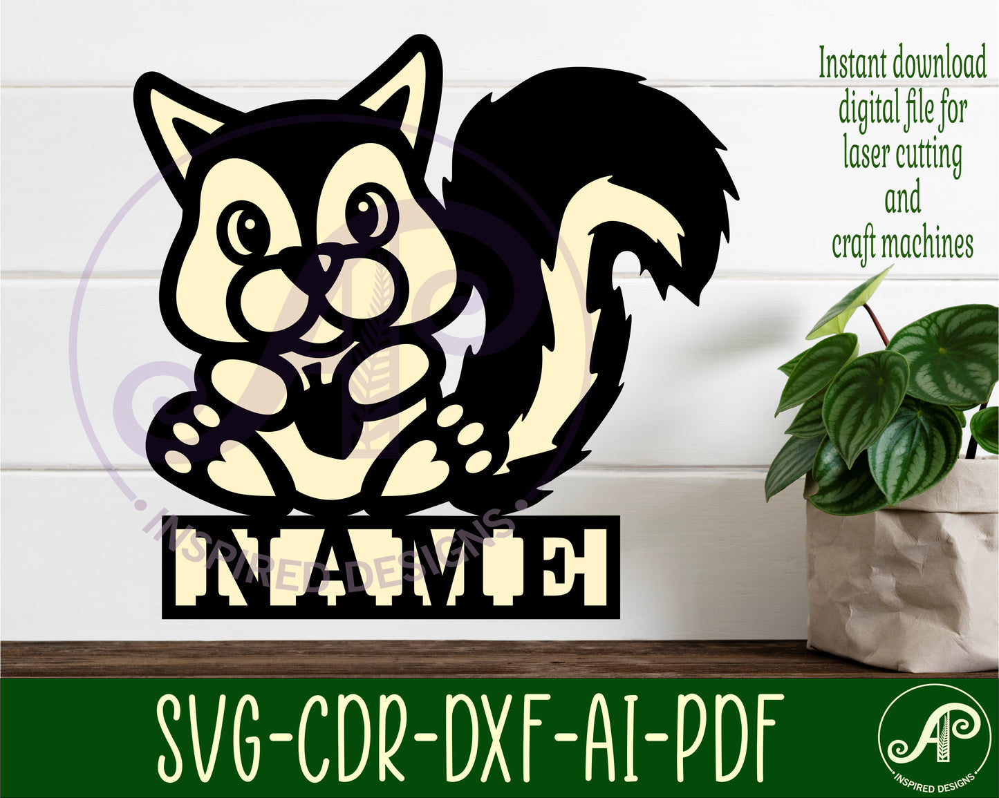 Squirrel shape name sign SVG / DXF / AI / PDF / CDR