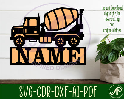 Cement truck shape name sign SVG / DXF / AI / PDF / CDR