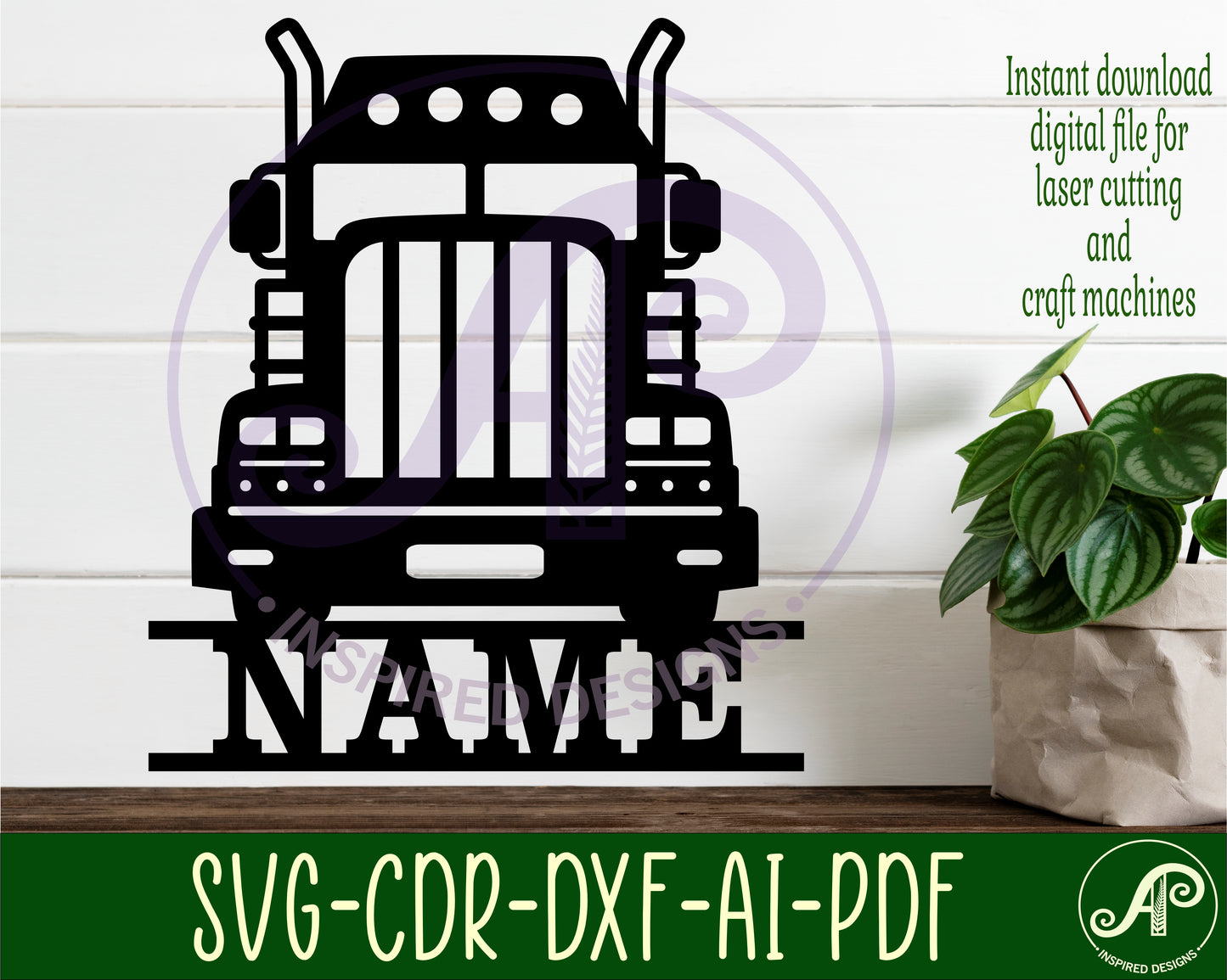 Semi truck design shape name sign SVG / DXF / AI / PDF / CDR