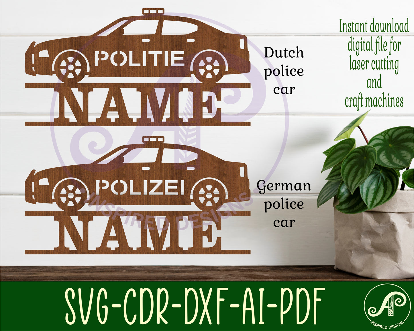 Police car shape name sign SVG / DXF / AI / PDF / CDR