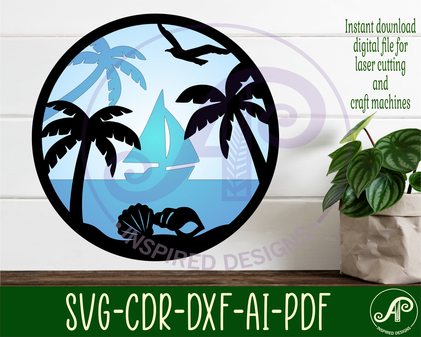 Beach scene wall sign design SVG / DXF / AI / PDF / CDR