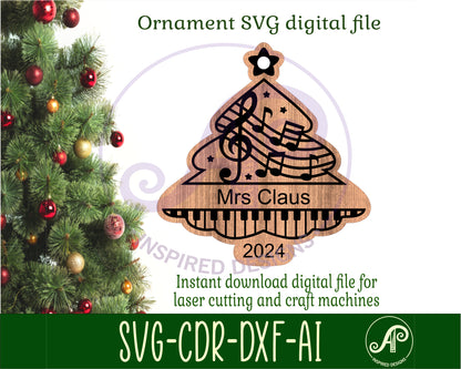 Music tree engraved ornament design SVG / DXF / AI