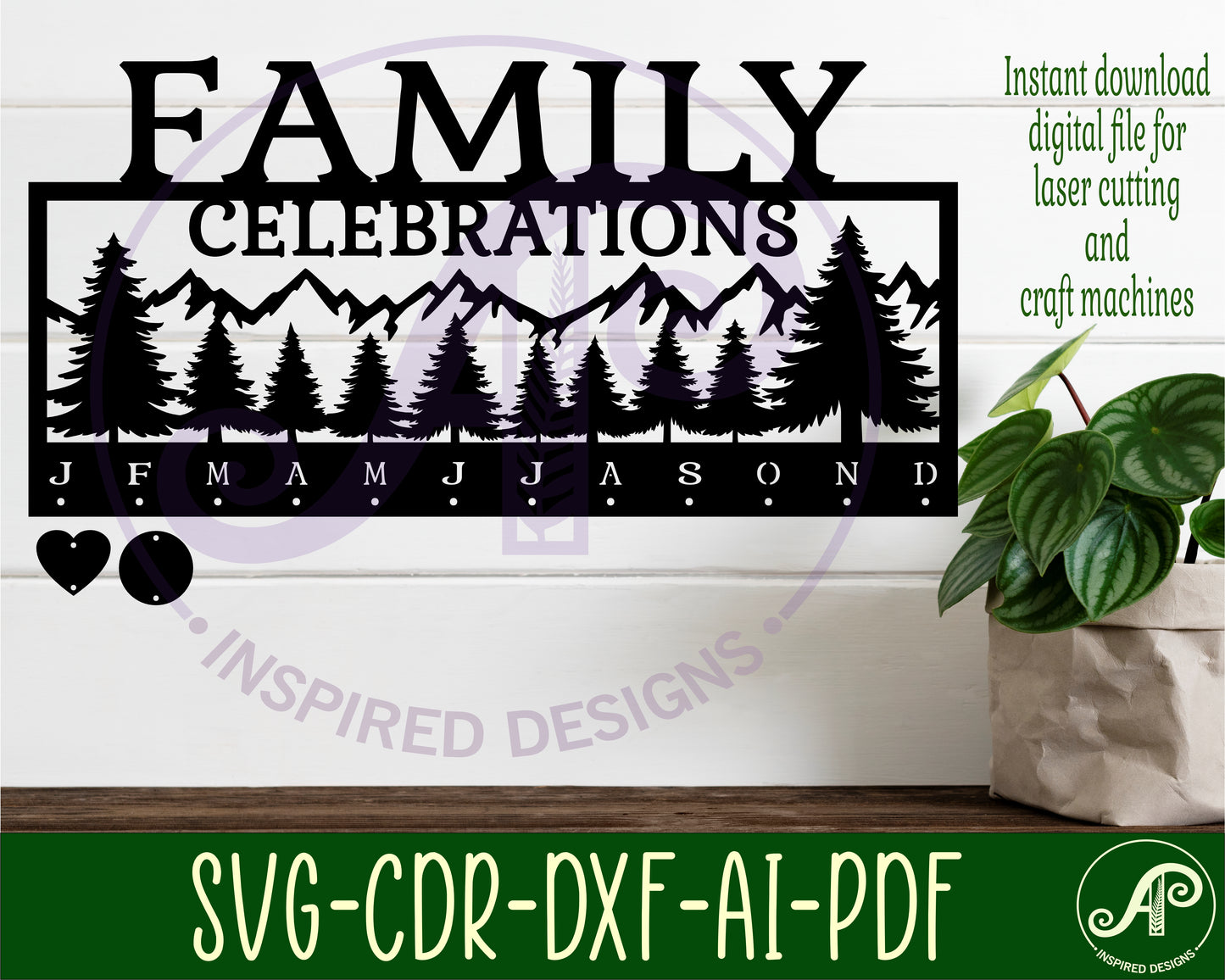 Family celebrations calendar forest design  SVG / DXF / AI / PDF / CDR