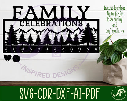 Family celebrations calendar forest design  SVG / DXF / AI / PDF / CDR