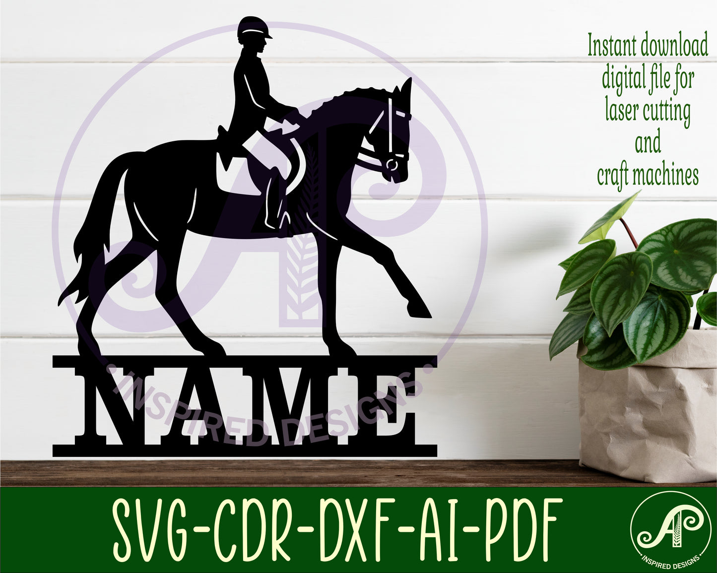 Horse rider equestrian design shape name sign SVG / DXF / AI / PDF / CDR