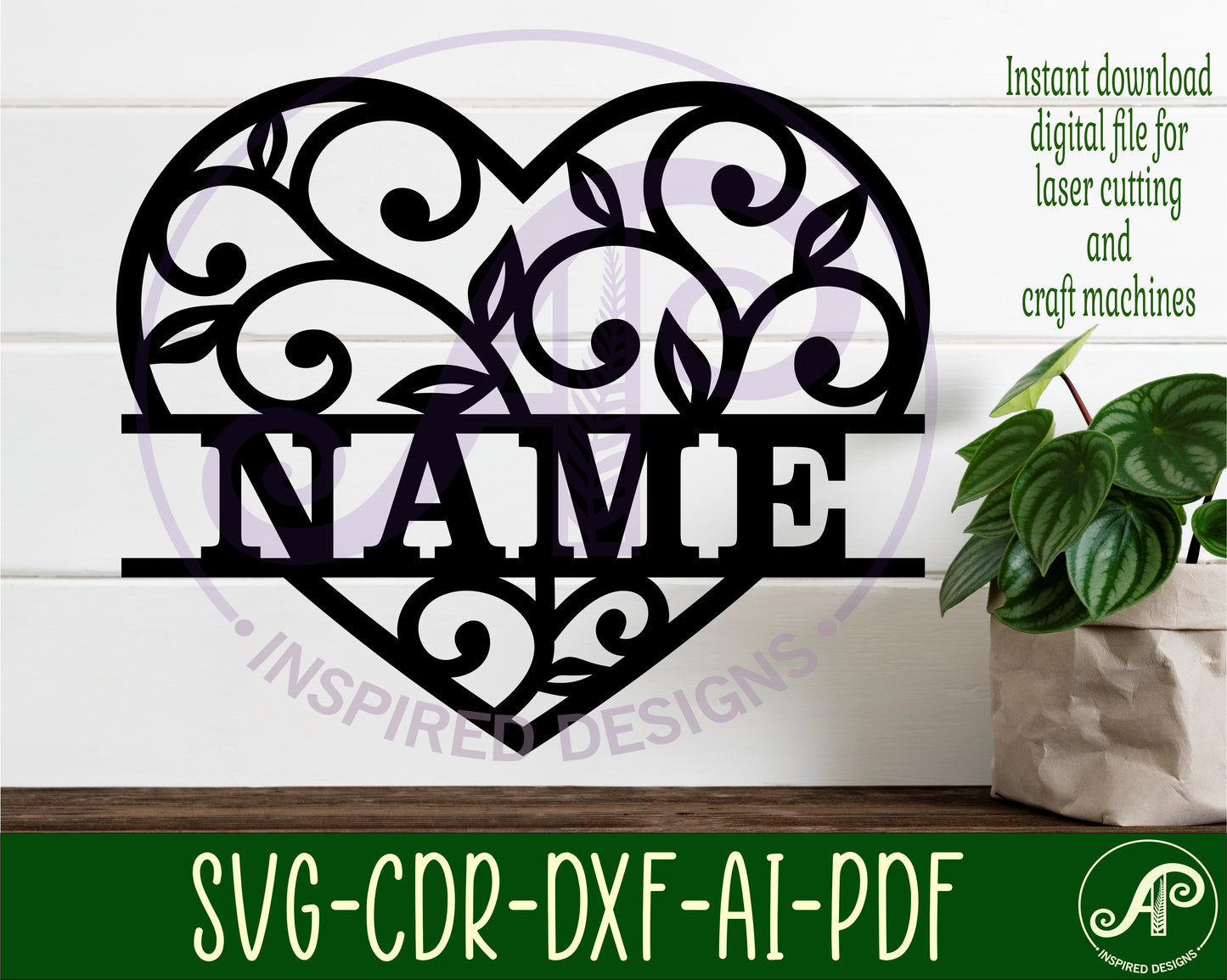 Heart vine name wall sign. SVG / DXF / AI / PDF / CDR