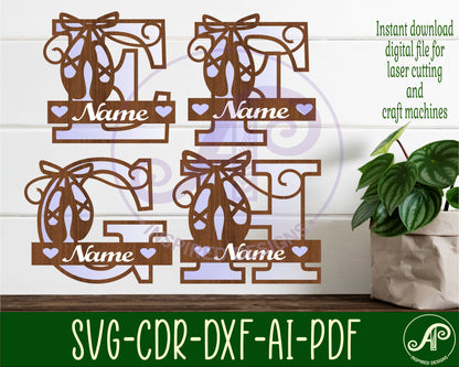 Ballet shoe layered monogram sign SVG / DXF / AI / PDF / CDR