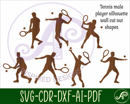 Tennis male players designs, 7 silhouette shapes