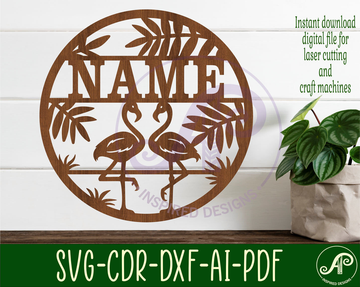 Flamingos name wall sign. SVG / DXF / AI / PDF / CDR