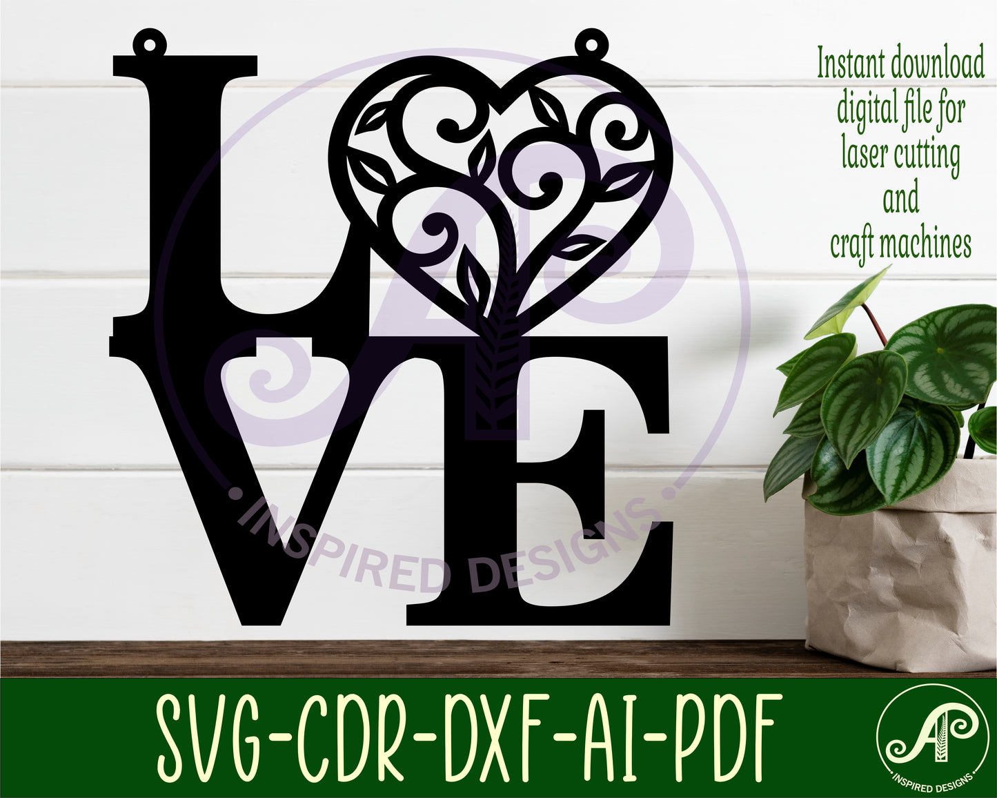 Love with vine heart wall sign design SVG / DXF / AI / PDF / CDR