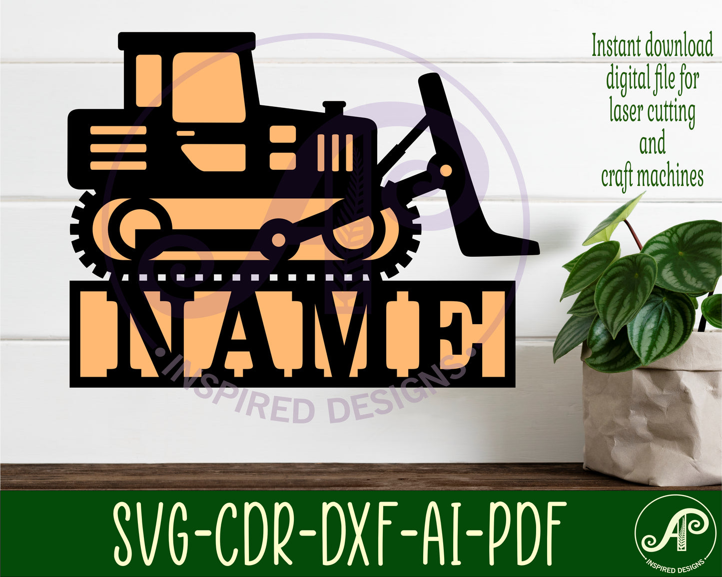 Bulldozer shape name sign SVG / DXF / AI / PDF / CDR