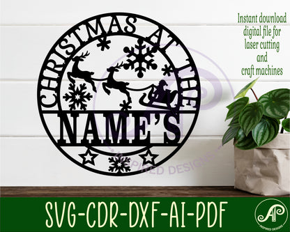 Christmas name wall sign - Santa sleigh. SVG / DXF / AI / PDF / CDR