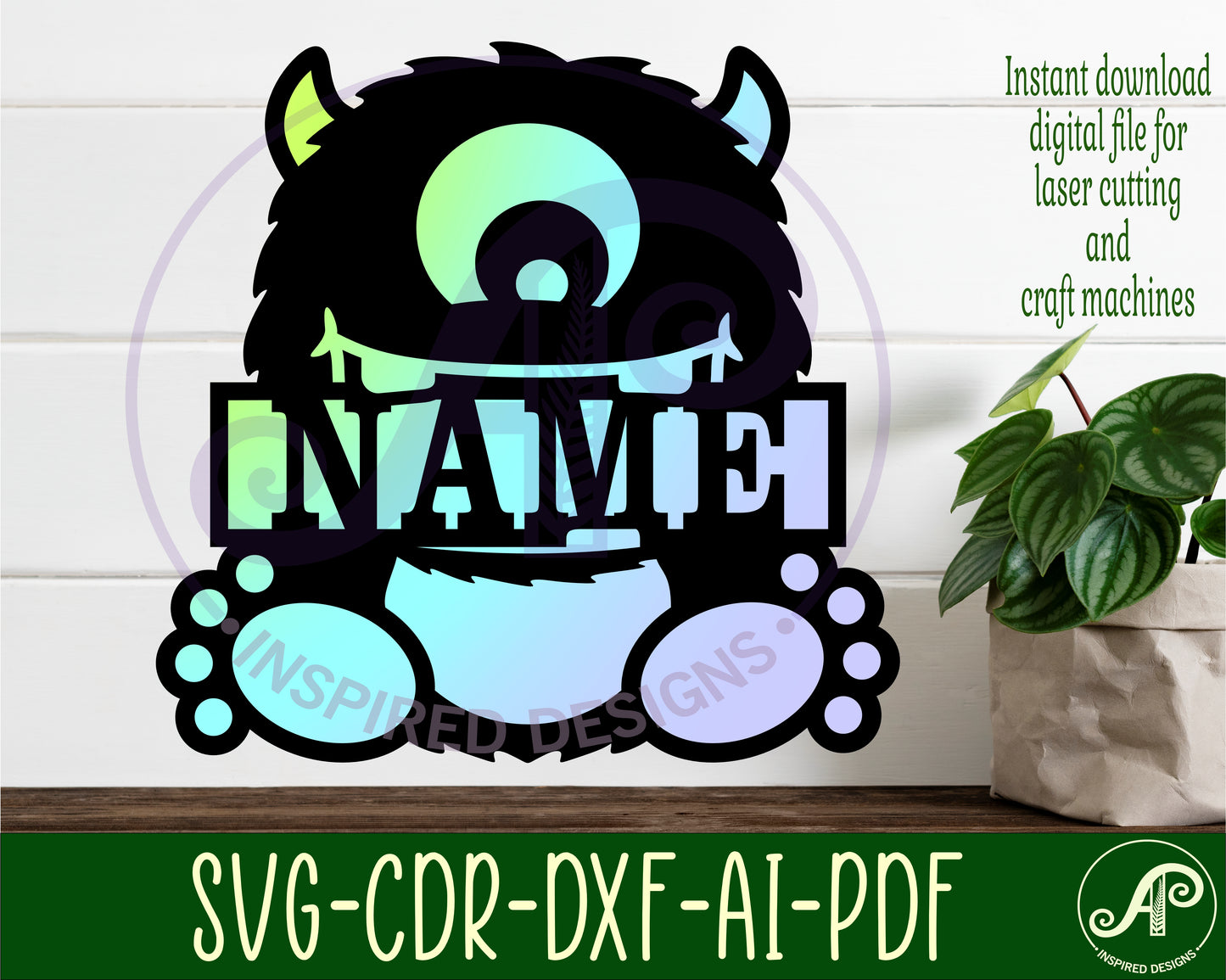 Cute monster shape name sign design 2 SVG / DXF / AI / PDF / CDR