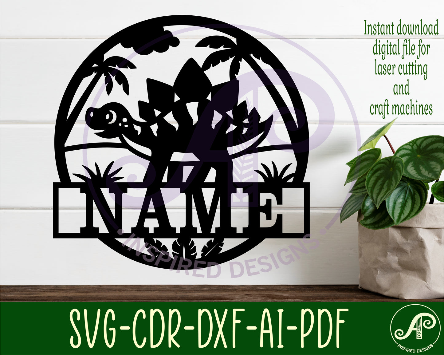 Stegosaurus Dinosaur name wall sign. SVG / DXF / AI / PDF / CDR