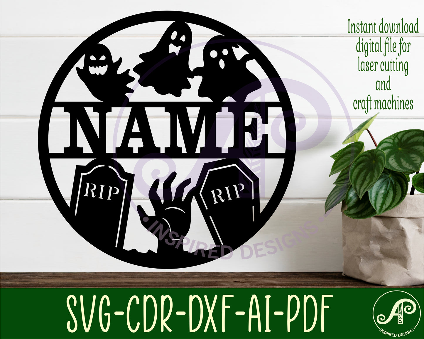 Ghosts and graves name wall sign. SVG / DXF / AI / PDF / CDR