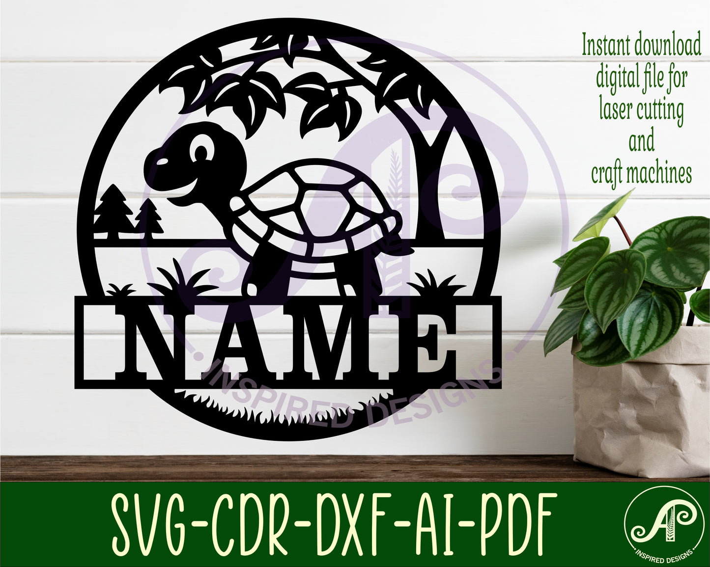 Tortoise name wall sign. SVG / DXF / AI / PDF / CDR