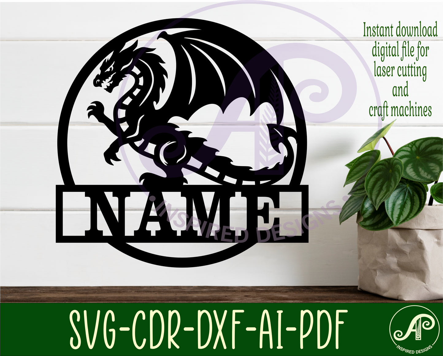 Detailed dragon name wall sign. SVG / DXF / AI / PDF / CDR