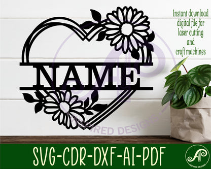 Daisy flower heart shape name sign SVG / DXF / AI / PDF / CDR