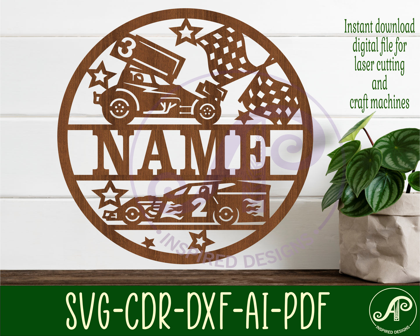 Dirt racing car name wall sign. SVG / DXF / AI / PDF / CDR