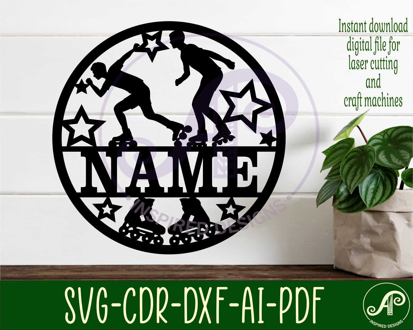 Inline skater male name wall sign. SVG / DXF / AI / PDF / CDR