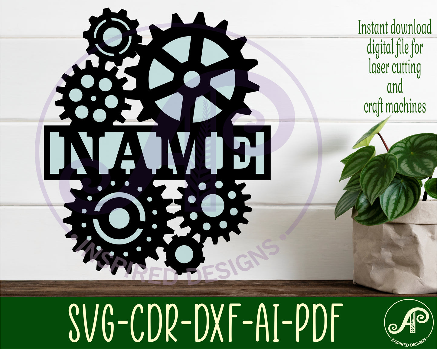 Gears design shape name sign SVG / DXF / AI / PDF / CDR