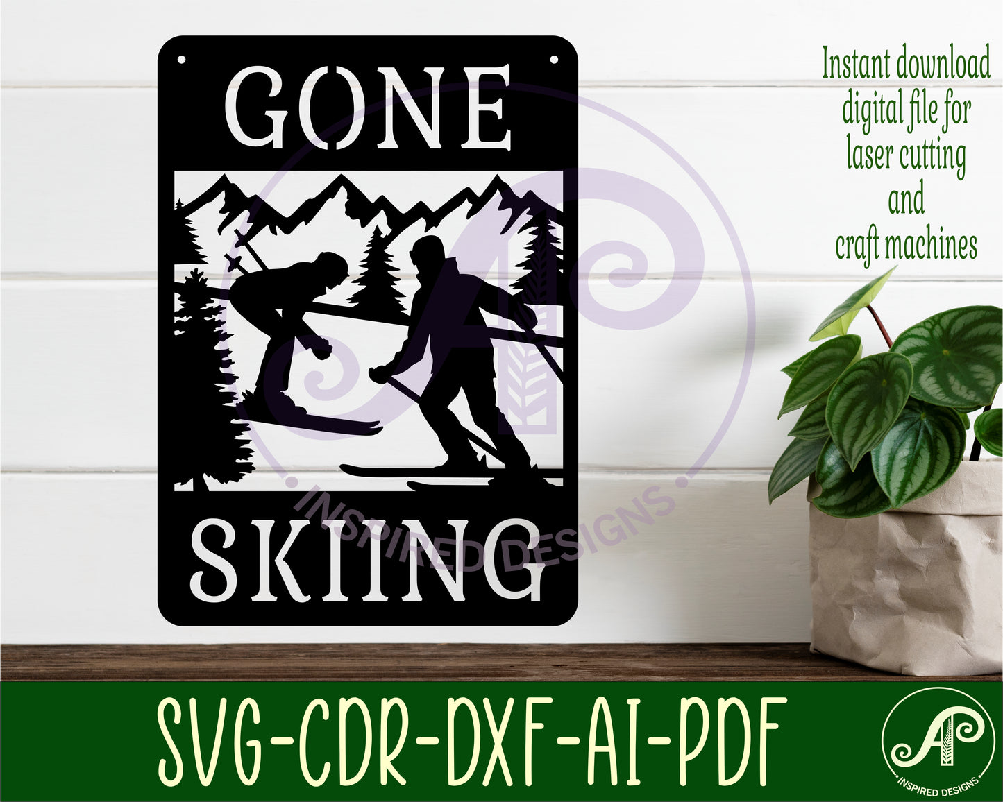 Gone skiing wall sign design SVG / DXF / AI / PDF / CDR