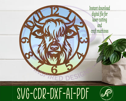 Highland cow clock template design